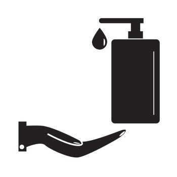hand, liquid soap icon on white background. flat style. hand with antibacterial soap bottle icon for your web site design, logo, app, UI. hand washing liquid soap symbol. hand washing sign. 