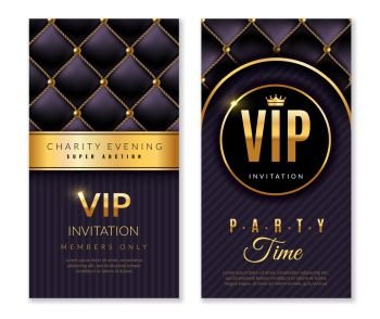 Vip banners. Premium invitation card with golden elements, celebration party, luxury glamour design for elegant wealth exclusive flyers vector set. Vip banners. Premium invitation card with golden elements, celebration party, luxury glamour design for flyers vector set