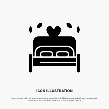 Bed, Love, Heart, Wedding solid Glyph Icon vector