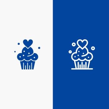 Cake, Cupcake, Muffins, Baked, Sweets Line and Glyph Solid icon Blue banner Line and Glyph Solid icon Blue banner