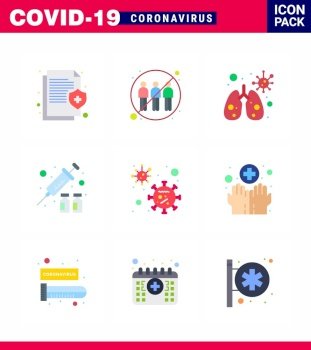 Coronavirus Precaution Tips icon for healthcare guidelines presentation 9 Flat Color icon pack such as  virus, virus vaccine, infection, protection, virus viral coronavirus 2019-nov disease Vector Design Elements