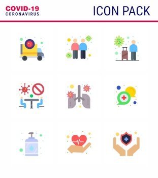 Coronavirus Awareness icon 9 Flat Color icons. icon included  team, conference, transmitters, banned, travel viral coronavirus 2019-nov disease Vector Design Elements