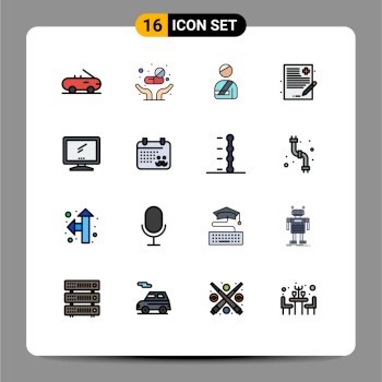 Modern Set of 16 Flat Color Filled Lines and symbols such as imac, monitor, injured, computer, healthcare Editable Creative Vector Design Elements