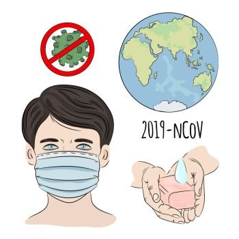 NCOV STOP Coronavirus Health Earth Human Epidemic Danger Set