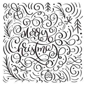 Merry Christmas on a white background with flourish vector xmas elements of calligraphy doodles. Beautiful pattern for a luxurious gift wrapping paper, t-shirts, greeting cards.. Merry Christmas on a white background with flourish vector xmas elements of calligraphy doodles. Beautiful pattern for a luxurious gift wrapping paper, t-shirts, greeting cards