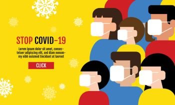 People wearing protective Medical mask for prevent virus Wuhan Covid-19, Template Banner Design, Flat Design Graphic, vector