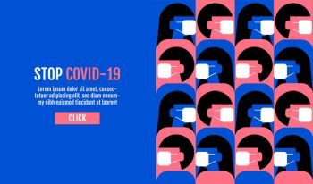 People wearing protective Medical mask for prevent virus Wuhan Covid-19, Template Banner Design, Flat Design Graphic, vector pattern Background.