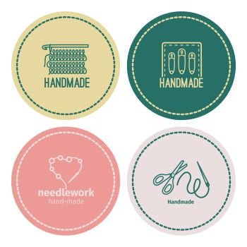 Handmade line vintage logo set. Handmade retro badges or handmade outline labels, vector illustration. Handmade line vintage logo set