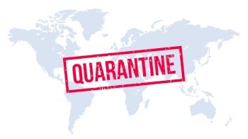 Quarantine stamp over world map. Global infection, world quarantine, epidemic outbreak, global coronavirus pandemic . Vector illustration. Quarantine rubber stamp over world map design