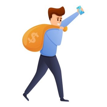 Man carry money bag icon. Cartoon of man carry money bag vector icon for web design isolated on white background. Man carry money bag icon, cartoon style