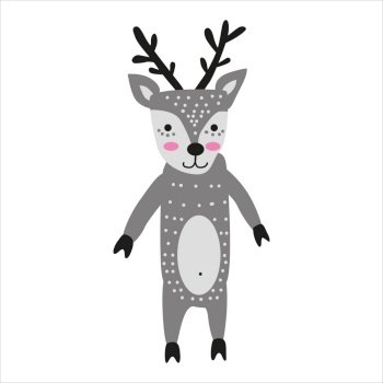 Deer cute funny character. Childish vector illustration in scandinavian style. Deer cute funny character. Childish vector illustration in scandinavian style. Vector illusttration isolated concept for children print poster banner