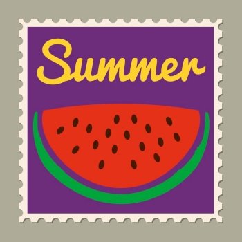 Postage stamp summer vacation Watermelon. Retro vintage design. Postage stamp summer vacation Watermelon. Retro vintage design vector illustration isolated