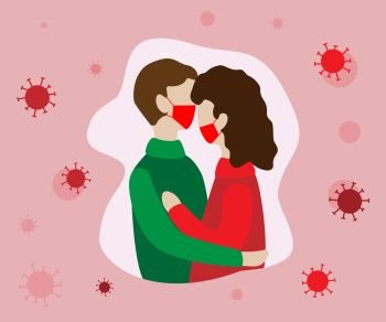 Married couple is at risk from a coronavirus. Chinese epidemic COVID-19. Man and woman in danger. Corona virus outbreak background. Vector illustration in flat design. Married couple is at risk from a coronavirus. Chinese epidemic COVID-19.