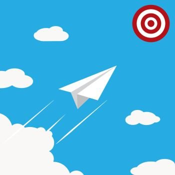 Target red and white. Vector. Paper plane over cloud, flat design. . Paper plane over cloud, flat design. Target red and white. Vector