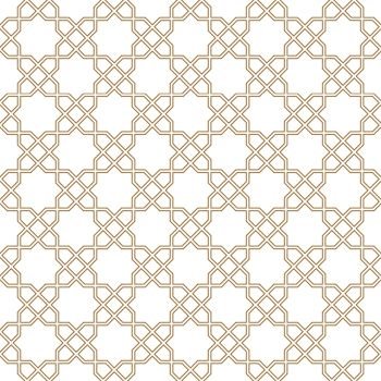 Arabic geometric ornament based on traditional arabic art. Muslim mosaic.Brown color average thickness lines.. Seamless arabic geometric ornament in brown color.