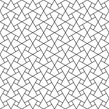 Seamless geometric ornament based on traditional arabic art. Muslim mosaic.Black and white lines.Great design for fabric,textile,cover,wrapping paper,background.Thin lines.. Seamless arabic geometric ornament in black and white.