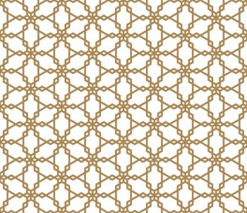 Seamless pattern based on japanese ornament Kumiko.Golden color .Silhouette lines with an average thickness. Seamless pattern based on japanese ornament Kumiko
