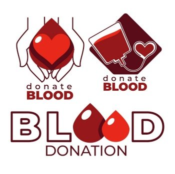 Charity and blood donation isolated icons heart and dropper human hands sick and injured people help or donor aid campaign sterile packs and medical laboratory save life medicine and healthcare.. Blood donation charity and medical help isolated icons