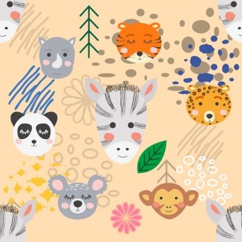 forest animal seamless pattern.hand drawn illustration. design, fashion print. forest animal seamless pattern. hand drawn illustration
