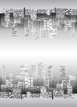 Black and white illustration with city buildings and skyscrapers made of paper for infographics, design, cover, card and your creativity. Black and white illustration with city buildings and skyscrapers