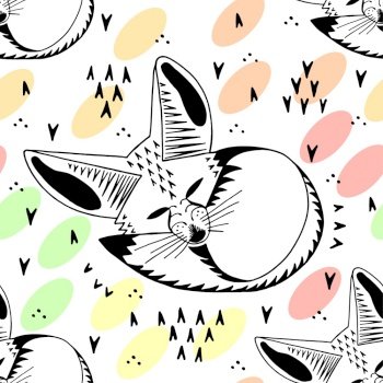 Fennec fox. Linear illustration. Cute kids cartoon style. Seamless pattern. Fennec fox. Linear illustration. Cute kids cartoon style. Seamless pattern.