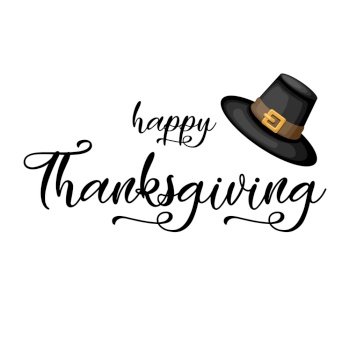 Happy Thanksgiving lettering with Pilgrim hat. Vector illustration.