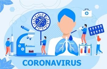 Coronavirus concept vector for landing page, banner, poster. Tiny doctors treat patient. Stop CoV sign. Resuscitation, lung ventilation to save an infected man. Pandemic situation, science research.. Coronavirus concept vector for landing page, banner, poster. Tiny doctors treat patient. Stop CoV sign. Resuscitation, lung ventilation to save an infected man. Pandemic situation, science