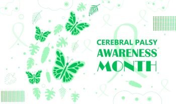 Cerebral Palsy Awareness Month in March. Green leaves are falling, butterflies are flying.. Cerebral Palsy Awareness Month in March. Green leaves are falling, butterflies
