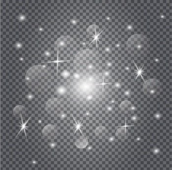 Stardust is glittering. White christmas sparkles on transparent background. Sparkling, glowing texture with highlights. Xmas or new year vector for party, poster, flyer.. Stardust is glittering. White christmas sparkles on transparent background.