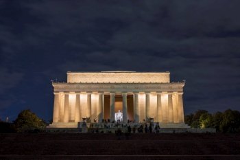 Scene of Abraham Lincoln Memorial at the twilight time, Washington DC, United States, history and culture for travel concept