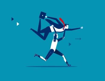 Robot lifting businessman. Concept business vector illustration.