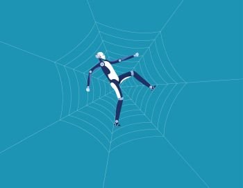 Robot and spider web. Concept business technology vector illustration. Flat design style.