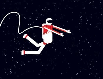 Astronaut jumping on asteroid, Concept technology vector illustration, Flat cartoon character style design. 