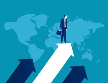 Upward. Businessman standing the arrow. Concept business success vector illustration, Flat business cartoon, Global company, Leadership.