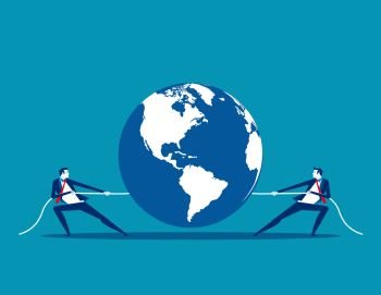Global competition. Concept business vector illustration, Teamwork, Partnership, Tug War.