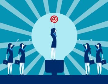 Business leader holding success target with team ideas. Concept business vector illustration.Teamwork, corporate, partnership