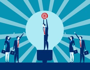 Business leader holding success target with team ideas. Concept business vector illustration.Teamwork, corporate, partnership
