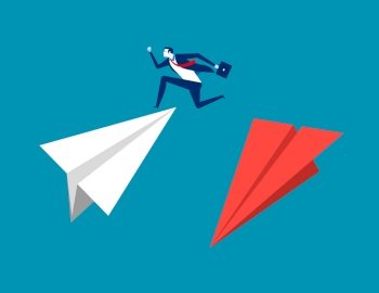 Businessman jumps from one plane to another flying. Concept business vector illustration, Flat character, direction, opposite.
