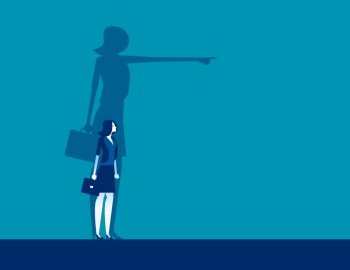 Businesswoman and shadow pointing to target. Concept business vector illustration,  Achievement, Direction.