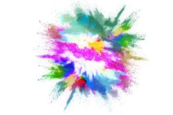 Freeze motion of colorful color powder exploding on white background.  Paint Holi.Indian festival Holi