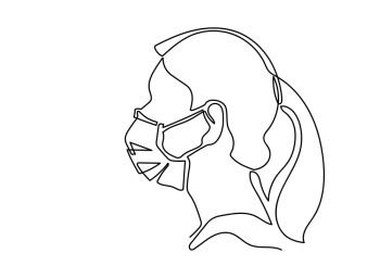 One continuous line drawing  medical face mask. Concept of corona virus.