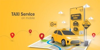 Taxi Service Online Concept, Taxi service application on mobile, Web banner with copy space