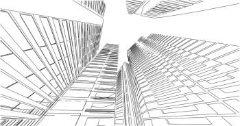 Modern architecture in a beautiful metropolis
Freehand line drawing illustration, 3D illustration