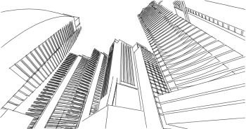 Modern architecture in a beautiful metropolis
Freehand line drawing illustration, 3D illustration