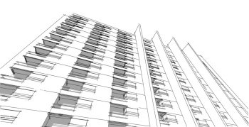 Sketch architecture. Concept of urban wireframe. Wireframe building 3D illustration of architecture