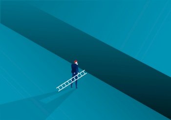 Businessman looking carry ladder cross to goal success with challenge. illustration Vector
