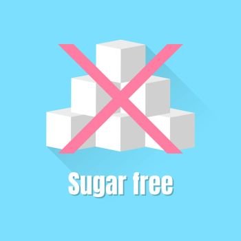 vector flat icon sign sugar free, refined sugar. vector flat icon sign sugar free