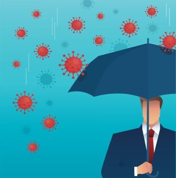 businessman use umbrella to protecting coronavirus , COVID-19 vector illustration EPS10