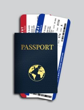 Passport with airplane tickets inside	
