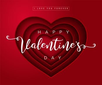 Valentine's day greeting card templates with realistic of beautiful red heart on red background 